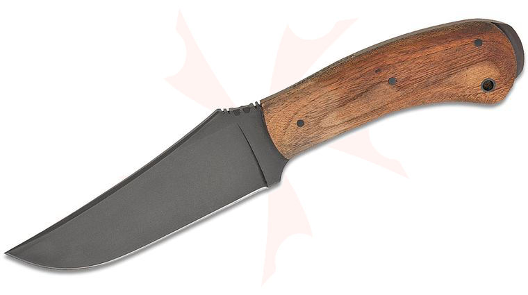 Winkler Knives Crusher Fixed Blade Knife 4.88 inch Caswell Black No-Glare Clip Point Blade, Walnut Wood Handles, Boltaron Lined Leather Sheath