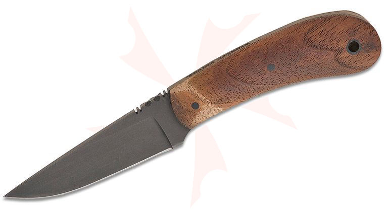 Winkler Knives Standard Duty 2 Fixed Blade Knife 3.26 inch Caswell Black No-Glare Drop Point Blade, Walnut Wood Handles, Leather Sheath