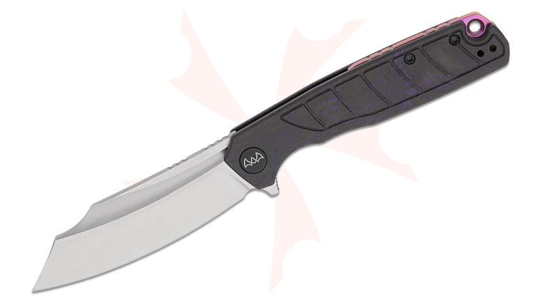 Wixco Splark Liner Lock Flipper Knife 3.55 inch 14C28N Stonewashed Modified Cleaver Blade, Purple Shredded Carbon Fiber Handles