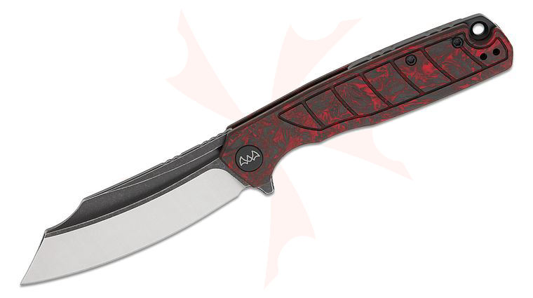 Wixco Splark Liner Lock Flipper Knife 3.55 inch 14C28N Two-Tone Modified Cleaver Blade, Red Shredded Carbon Fiber Handles with UV Luminous G10