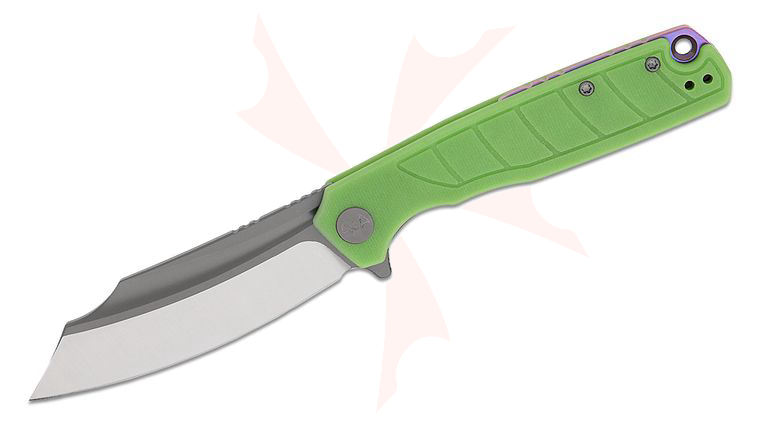 Wixco Splark Liner Lock Flipper Knife 3.55 inch 14C28N Two-Tone Modified Cleaver Blade, Green UV Luminous G10 Handles