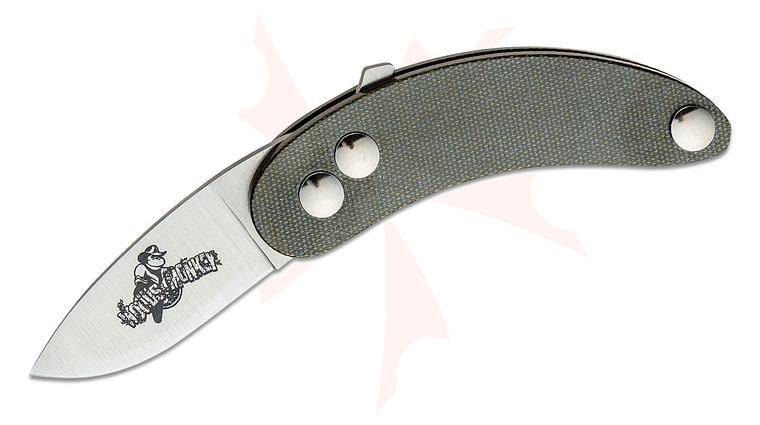 Woodsmonkey Banana Peel EDC Modular Friction Folding Knife 2.5” A2 Satin Drop Point Blade, Green Canvas Micarta Handles by L.T. Wright