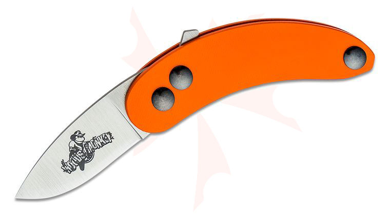 Woodsmonkey Banana Peel EDC Modular Friction Folding Knife 2.5” A2 Satin Drop Point Blade, Orange G10 Handles by L.T. Wright