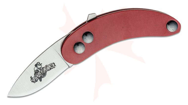 Woodsmonkey Banana Peel EDC Modular Friction Folding Knife 2.5” A2 Satin Drop Point Blade, Red Linen Micarta Handles by L.T. Wright