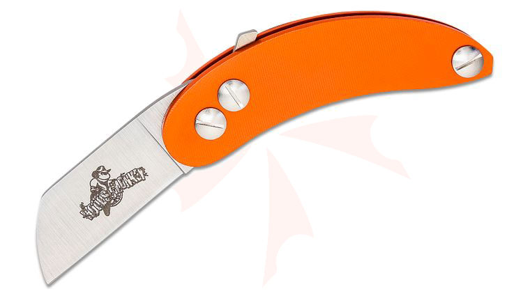 Woodsmonkey Banana Peel EDC Modular Friction Folding Knife 2.5” AEB-L Satin Sheepsfoot Blade, Orange G10 Handles by L.T. Wright