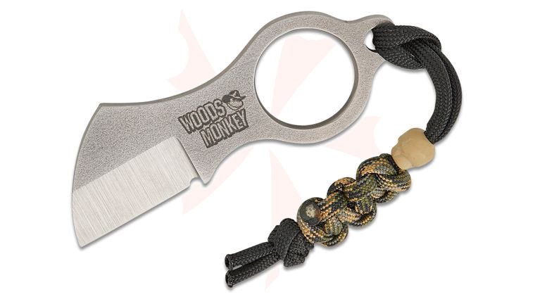 Woodsmonkey by L.T. Wright Batwing Fixed Blade Neck Knife 1.38” CPM-MagnaCut Satin Sheepsfoot Blade and Etched Handle, Camo Kydex Sheath
