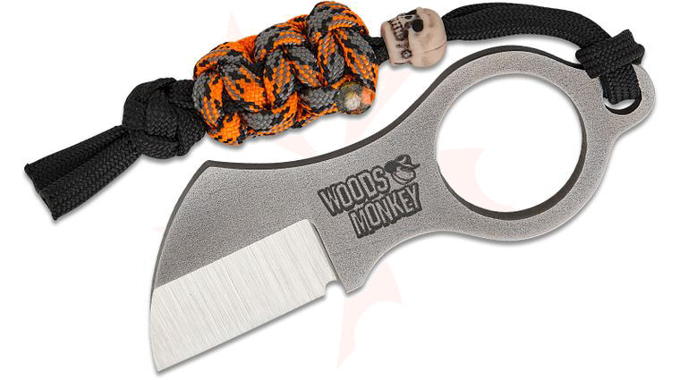 Woodsmonkey by L.T. Wright Batwing Fixed Blade Neck Knife 1.38” CPM-MagnaCut Satin Sheepsfoot Blade and Etched Handle, Black Kydex Sheath