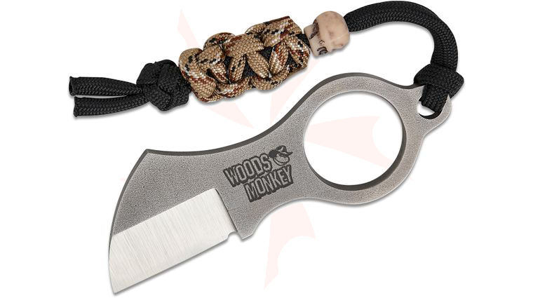 Woodsmonkey by L.T. Wright Batwing Fixed Blade Neck Knife 1.38” CPM-MagnaCut Satin Sheepsfoot Blade and Etched Handle, Kryptex Kydex Sheath