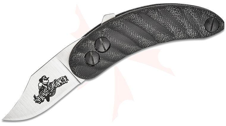 Woodsmonkey Banana Peel HD Modular Flat Ground Friction Folding Knife 2.5” MagnaCut Satin Clip Point Blade, Twisted Black Paper Micarta Handles by L.T. Wright