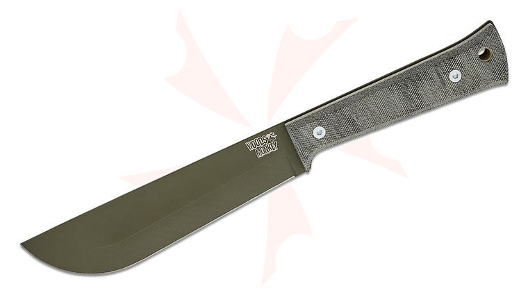 Woodsmonkey by L.T. Wright Half/Chete Fixed Blade Knife 7” 1095 OD Green Cerakote Blade, Black Micarta Handles, JRE Reinforced Firehose Sheath with Dangler