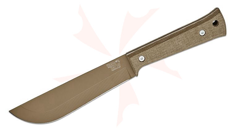 Woodsmonkey by L.T. Wright Half/Chete Fixed Blade Knife 7” 1095 Tan Cerakote Blade, Green Micarta Handles, JRE Reinforced Firehose Sheath with Dangler