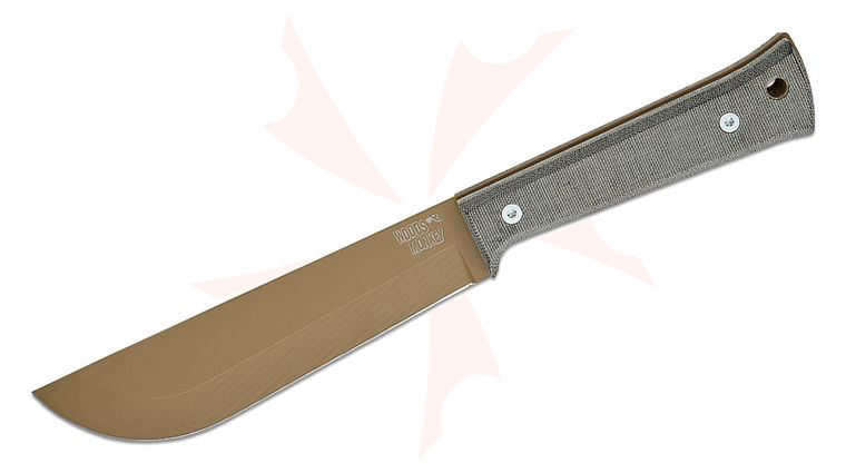 Woodsmonkey by L.T. Wright Half/Chete Fixed Blade Knife 7” 1095 Tan Cerakote Blade, Black Micarta Handles, JRE Reinforced Firehose Sheath with Dangler