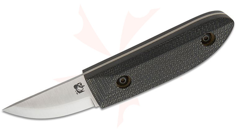 Woodsmonkey Kerf Carver Scandi Fixed Blade Knife 2.125” AEB-L Satin Straight Back Blade, Black Canvas Micarta Handles, Leather Sheath, by L.T. Wright