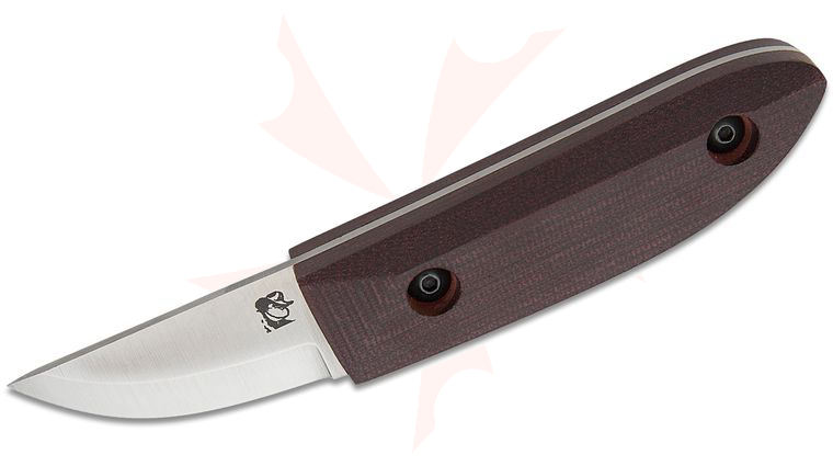 Woodsmonkey Kerf Carver Scandi Fixed Blade Knife 2.125” AEB-L Satin Straight Back Blade, Red Canvas Micarta Handles, Leather Sheath, by L.T. Wright