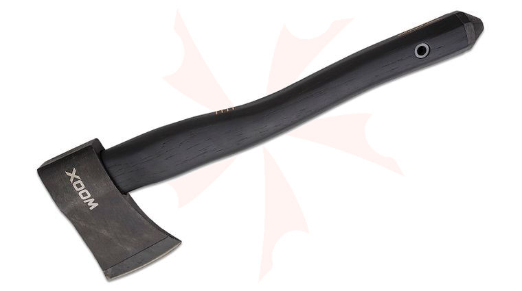 WOOX AX1 Phantom Hand Axe, 15.7 inch Overall, Black Appalachian Hickory Wood Handle with Leather Collar, Leather Sheath