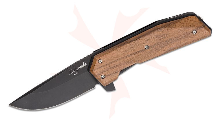 WOOX Leggenda Flipper Knife 3.5 inch D2 Black Drop Point Blade, Walnut Handles