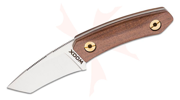 WOOX Bad Boy Fixed Blade Knife 2.75 inch D2 Satin Tanto Blade, Walnut Wood Handles, Leather Sheath