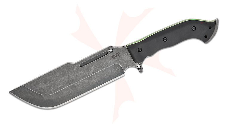 Work Tuff Gear Ares Fixed Blade Knife 9.25 inch K340 Black Stonewashed Chopper Blade, 3D Machined Black G10 Handles with Neon Green Liners, Kydex Sheath
