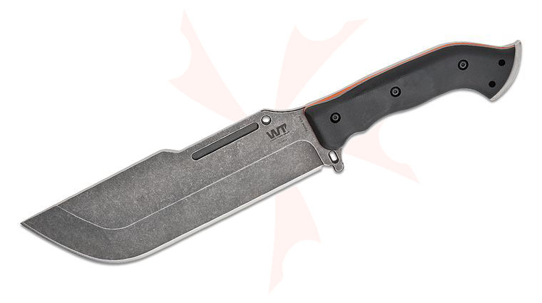 Work Tuff Gear Ares Fixed Blade Knife 9.25 inch K340 Black Stonewashed Chopper Blade, 3D Machined Black G10 Handles with Orange Liners, Kydex Sheath, No Choil
