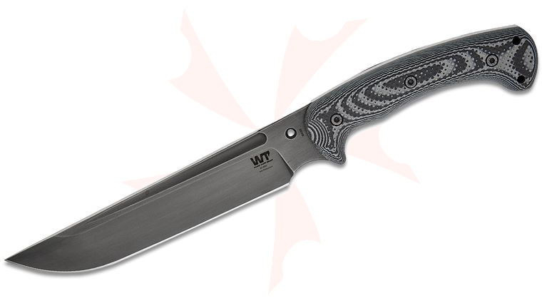 Work Tuff Gear Carnivore Gen 2 Fixed Blade Knife 8.1 inch SK85 Dark Stonewashed Straight Back Blade, Black/Gray Camo G10 Handles, Kydex Sheath