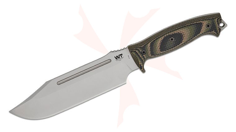 Work Tuff Gear Commander Fixed Blade Knife 8.12 inch K329 Satin Clip Point Blade, Jungle Camo G10 Handles, OD Green Kydex Sheath