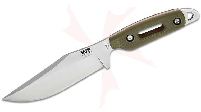 Work Tuff Gear Kitsune L Fixed Blade Knife 5 inch N690 Satin Clip Point Blade, OD Green G10 Handles with Orange Liners, Kydex Sheath