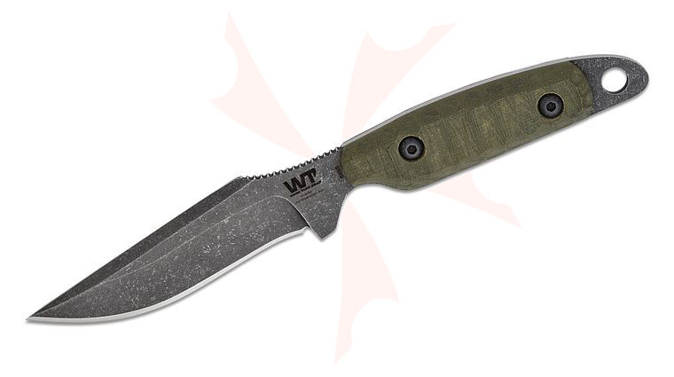 Work Tuff Gear Kitsune S Fixed Blade Knife 4.25 inch SK85 Acid Stonewashed Recurved Clip Point Blade, Sculpted OD Green G10 Handles, Kydex Sheath