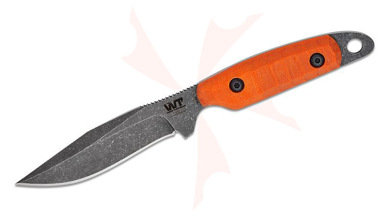 Work Tuff Gear Kitsune T Fixed Blade Knife 4.25 inch SK85 Acid Stonewashed Recurved Drop Point Blade, Sculpted Orange G10 Handles, Kydex Sheath