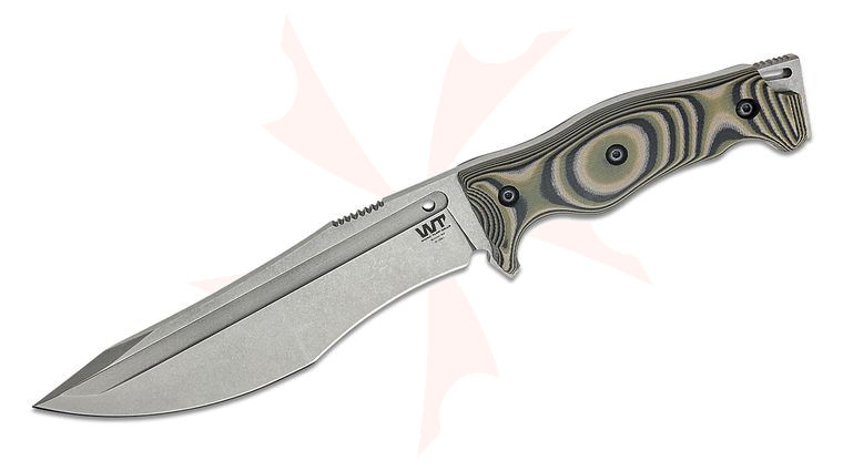 Work Tuff Gear Large Little Evil Fighter 7.3 inch Bohler M2 Stonewashed Fixed Blade, Camo G10 Handles, Kydex Sheath