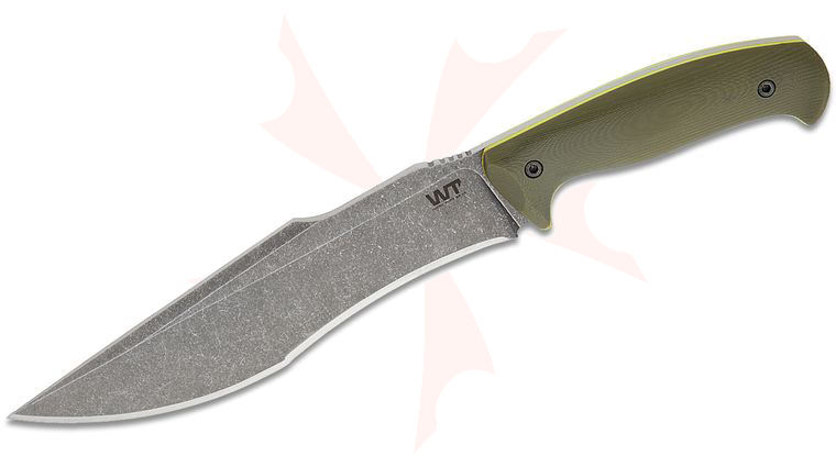 Work Tuff Gear Lanzeta-NC Fixed Blade Knife 8.5 inch SK85 Dark Stonwashed Tracker Blade, OD Green G10 Handles with Yellow Liners, OD Green Kydex Sheath