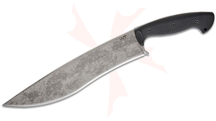 Work Tuff Gear Mad Dog Bowie Fixed Blade Knife 12.6 inch K329 Hand Rubbed Apocalyptic Recurved Bowie Blade, Black Textured G10 Handles, Kydex Sheath