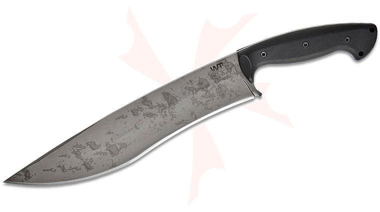 Work Tuff Gear Mad Dog Bowie Fixed Blade Knife 12.6 inch K329 Hand Rubbed Apocalyptic Recurved Bowie Blade, Black G10 Handles, Kydex Sheath