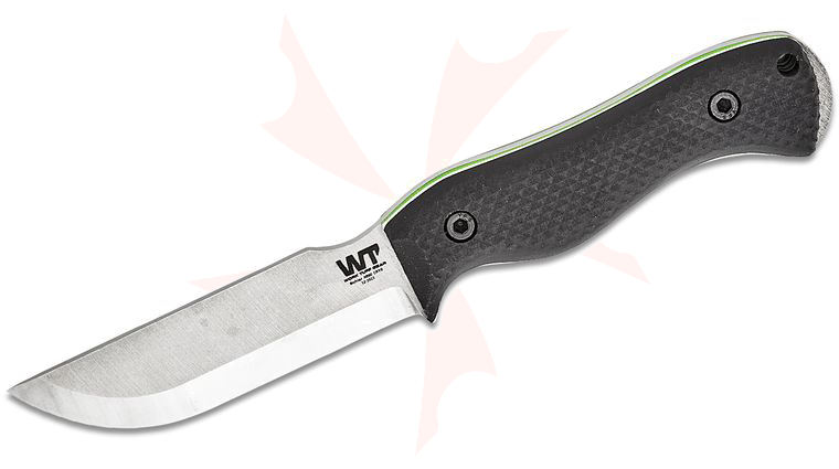 Work Tuff Gear Nomad EDC Bushcrafter Fixed Blade Knife 3.9 inch N690 Satin Scandi Ground Blade, Black G10 Handles with Neon Green Liners, Kydex Sheath