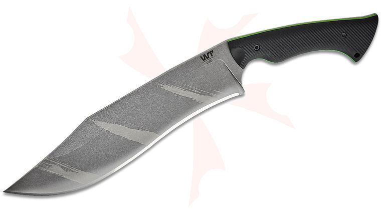 Work Tuff Gear Night Hunter Gen 2 Fixed Blade Knife 12.4 inch Bohler K329 Tiger Stripe Kukri Blade, Milled Black G10 Handles with Neon Green Liners, Kydex Sheath