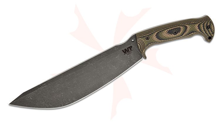 Work Tuff Gear Nomad Camp 9 Knife 10 inch Bohler K340 Dark Stonewashed Fixed Blade, Jungle Camo Gator Grip G10 Handles, Kydex Sheath