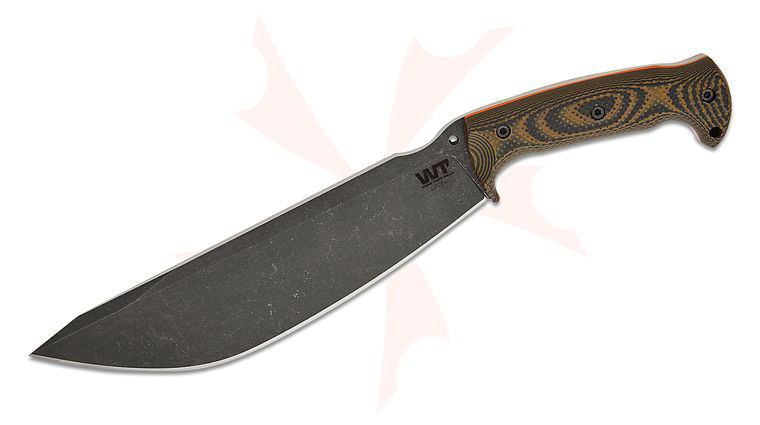 Work Tuff Gear Nomad Camp 9 Knife 10 inch Bohler K340 Dark Stonewashed Fixed Blade, Tiger Camo Gator Grip G10 Handles, Kydex Sheath