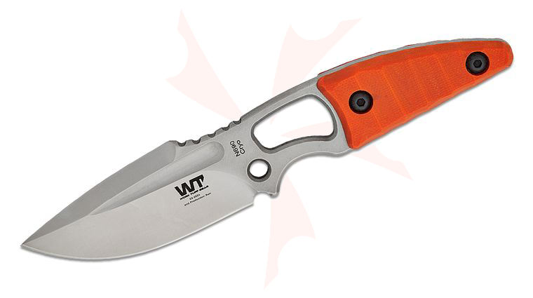 Work Tuff Gear Nymph Gen 2 Fixed Blade Knife 3.1 inch N690 Satin Drop Point Blade, Orange G10 Handles, Kydex Sheath