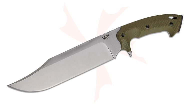 Work Tuff Gear Primal Fixed Blade Knife 9.9 inch Bohler K329 Satin Clip Point Blade, OD Green Gator Grip G10 Handles, Kydex Sheath