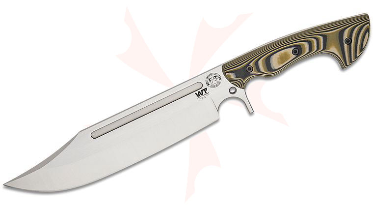 Work Tuff Gear PWB-9 Puzon Wilderness Bowie Fixed Blade Knife 9.3 inch K329 Satin Clip Point Blade, Jungle Camo G10 Handles, Kydex Sheath