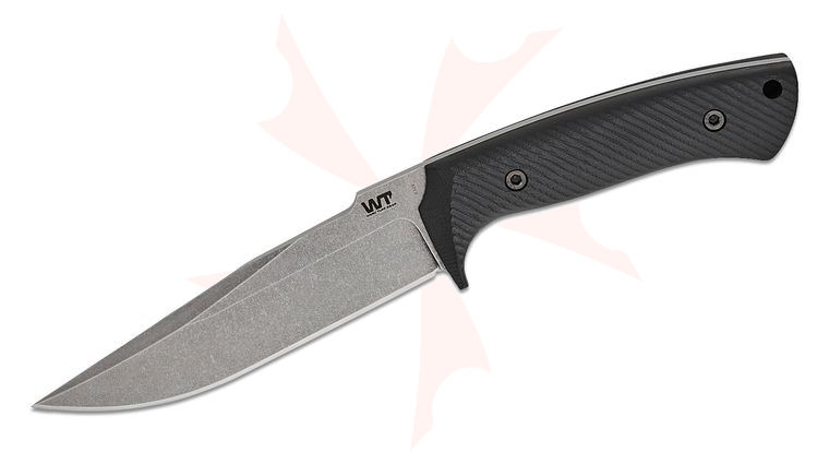 Work Tuff Gear Steadfast Fixed Blade Knife 5.5 inch K329 Dark Stonewashed Clip Point Blade, Milled Black G10 Handles, Kydex Sheath