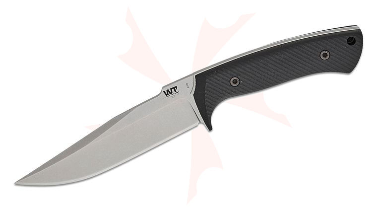 Work Tuff Gear Steadfast Fixed Blade Knife 5.5 inch K329 Stonewashed Clip Point Blade, Milled Black G10 Handles with White Liners, Kydex Sheath