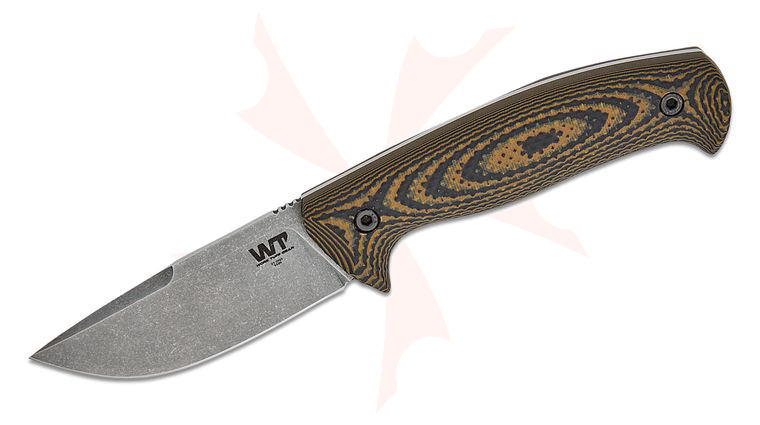 Work Tuff Gear TimberWolf Fixed Blade 3.5 inch SK85 RetroWashed Drop Point Blade, Black and Brown Gator Grip G10 Handles, Kydex Sheath