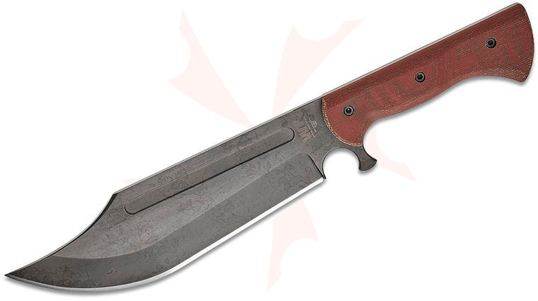Work Tuff Gear V44X Gen 3 Bowie Fixed Blade Knife 10 inch SK85 Hand Rubbed Apocalyptic Clip Point Blade, Brown Canvas Micarta Handles, OD Green Kydex Sheath