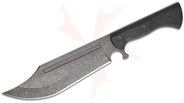 Work Tuff Gear V44X Gen 3 Bowie Fixed Blade Knife 10 inch SK85 Dark Stonewashed Clip Point Blade, Black Textured G10 Handles, Kydex Sheath