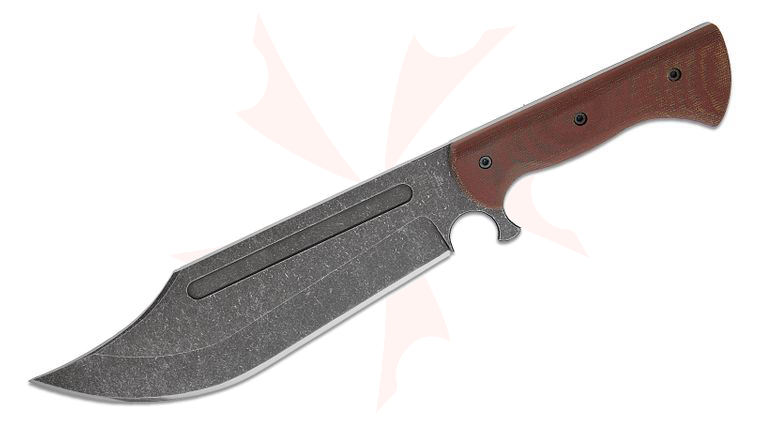 Work Tuff Gear V44X Gen 3 Bowie Fixed Blade Knife 10 inch SK85 Dark Stonewashed Clip Point Blade, Natural Canvas Micarta Handles, OD Green Kydex Sheath