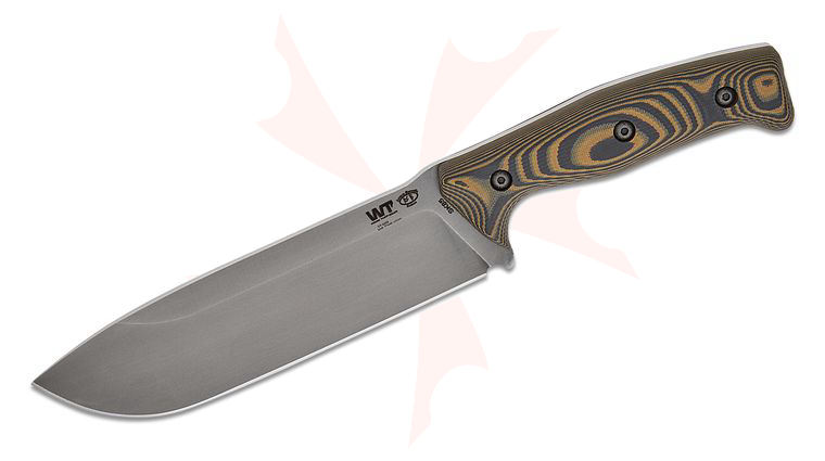 Work Tuff Gear Wolverine Fixed Blade 6.4 inch SK85 Dark Stonewashed Drop Point Blade, Black and Brown G10 Handles, Kydex Sheath