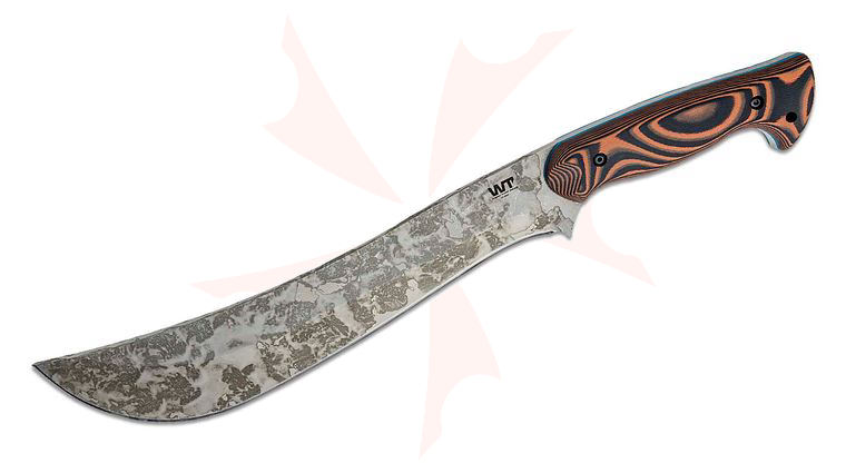 Work Tuff Gear Apex Machete 12.1 inch SK85 Apocalypse Finish Fixed Blade, Orange & Black G10 Handles, Kydex Sheath