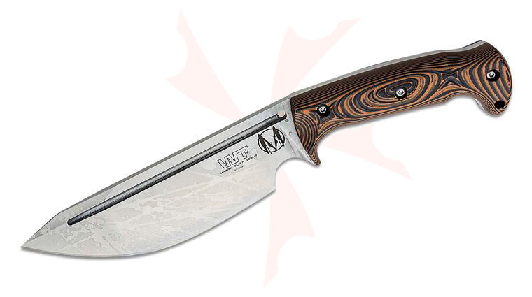 Work Tuff Gear Nomad Field Knife 7 inch SK85 Splatter Gloss Finish Fixed Blade, Orange & Black G10 Handles, Kydex Sheath