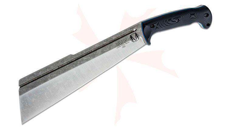 Work Tuff Gear Proper Chopper 12 inch SK85 Forced Patina Finish Fixed Blade, Black G10 Handles, Kydex Sheath