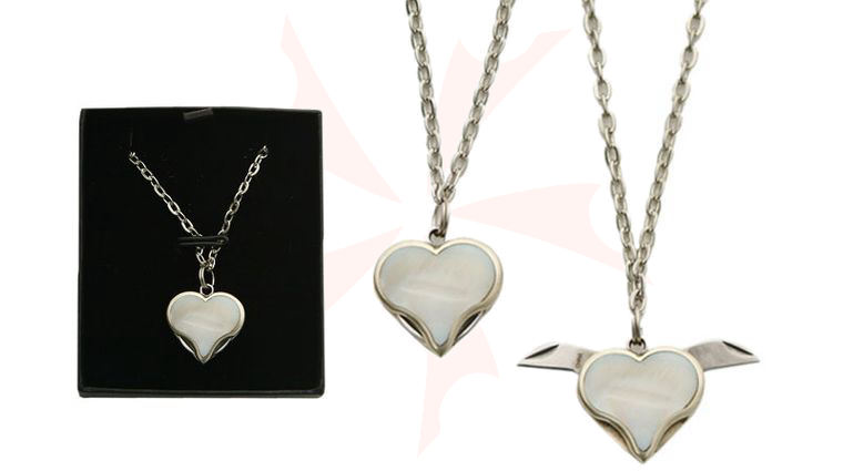 Simulated Mother of Pearl Heart Necklace with Two Tiny Blades